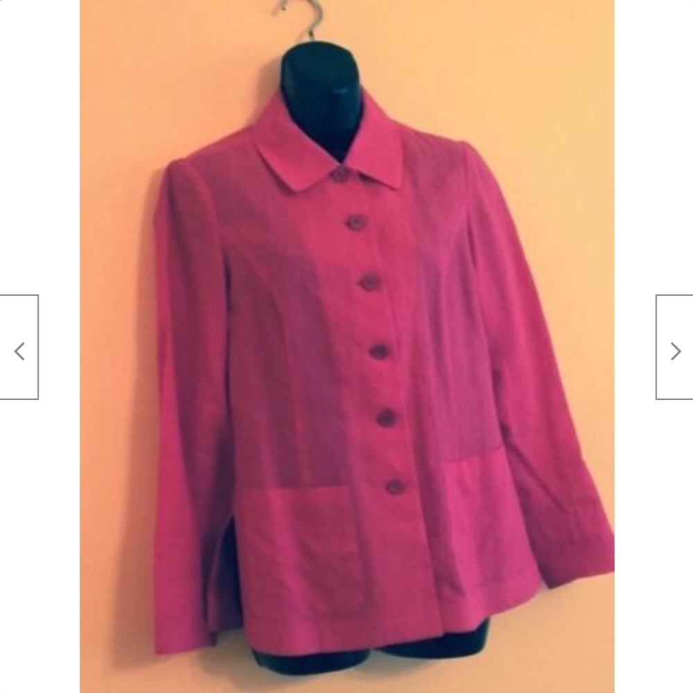 Kenzo Paris Fuchsia Button Front Linen Jacket Sz 6 - image 3